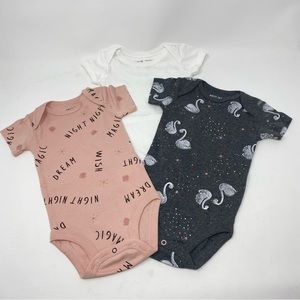 Petit Lem and Pact Organic Cotton Bodysuits Pink Grey White Swan